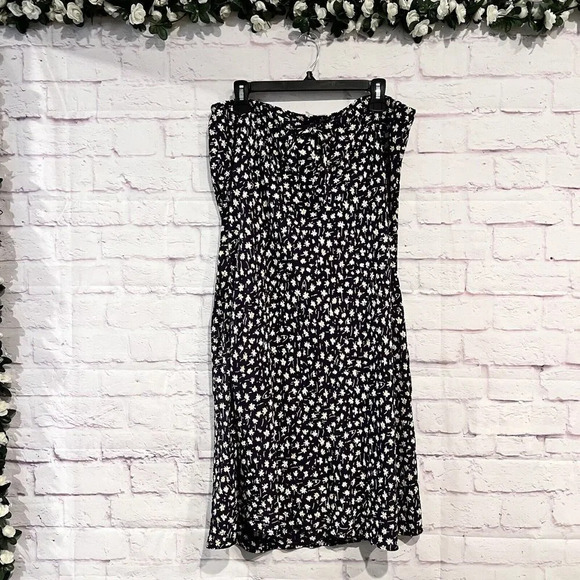 Madewell Drawstring Midi Slip Skirt Sweet Floral‎ Print Size 16 Navy Blue Comfy - Picture 2 of 10